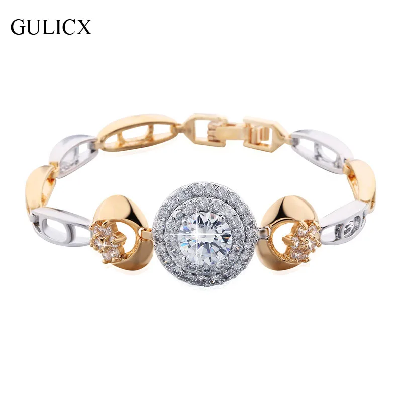 

GULICX 2017 Large Round Shambhala Crystal Twisted Chain Flower Bracelet for Women Gold-color Bangle Jewelry L166