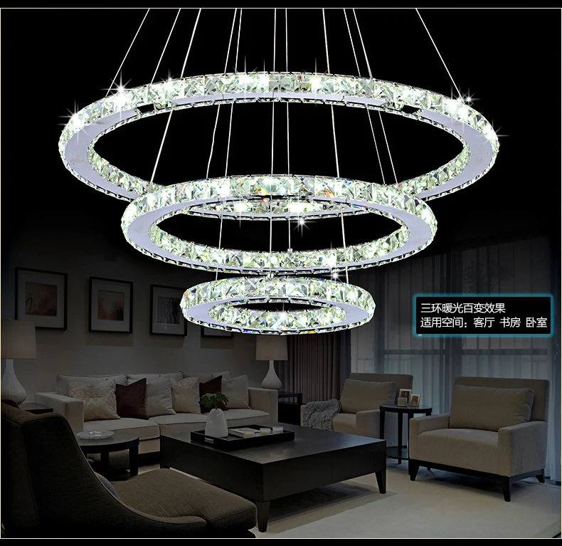 Современный Хромированный Светодиодный светильник с кристаллами, бриллиантовым кольцом, подвесной светильник из нержавеющей стали, регулируемый светодиодный светильник