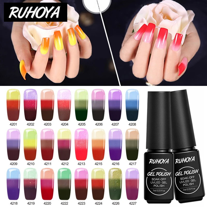 Ruhoya محظوظ جيل أظافر بالرسومات بالأشعة فوق البنفسجية ورنيش نقع قبالة الحرباء الحرارية هلام ورنيش طويلة الأمد درجة الحرارة تغيير طلاء أظافر ج... Ruhoya محظوظ جيل أظافر بالرسومات بالأشعة فوق البنفسجية ورنيش نقع قبالة الحرباء الحرارية هلام ورنيش طويلة الأمد درجة الحرارة تغيير طلاء أظافر ج...