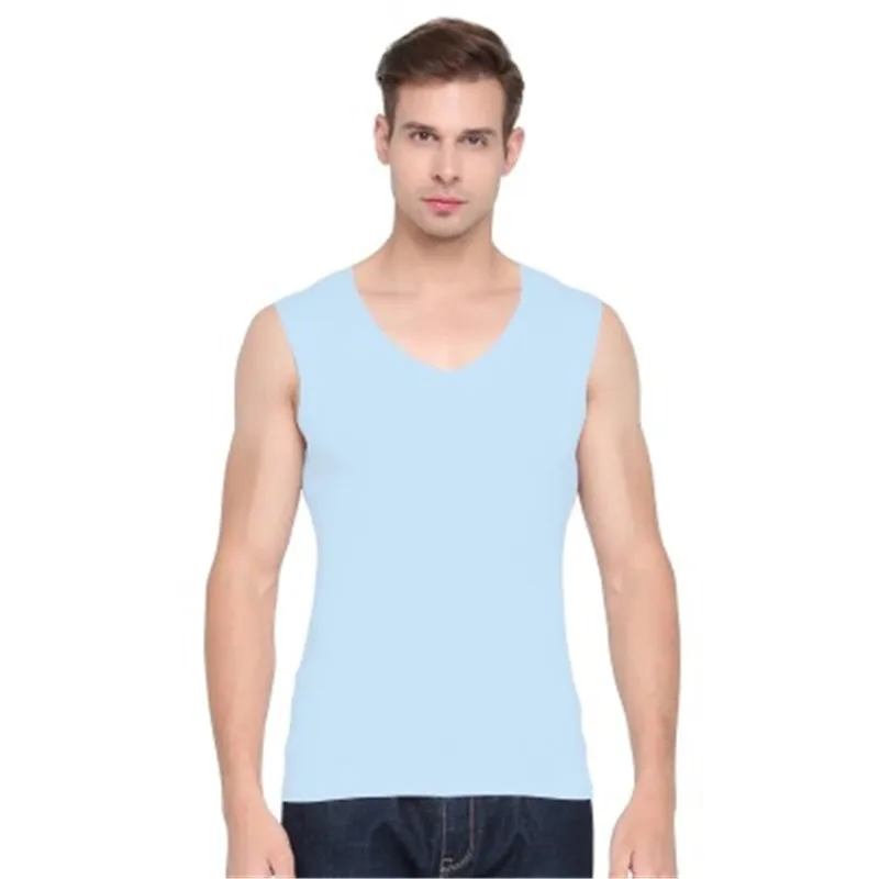 

No Trace of Ice Silk Vest Summer Cool Breathable Comfortable Men V-neck Top Tanks Slim Tight Wide Shoulder Quick Dry Vest Top