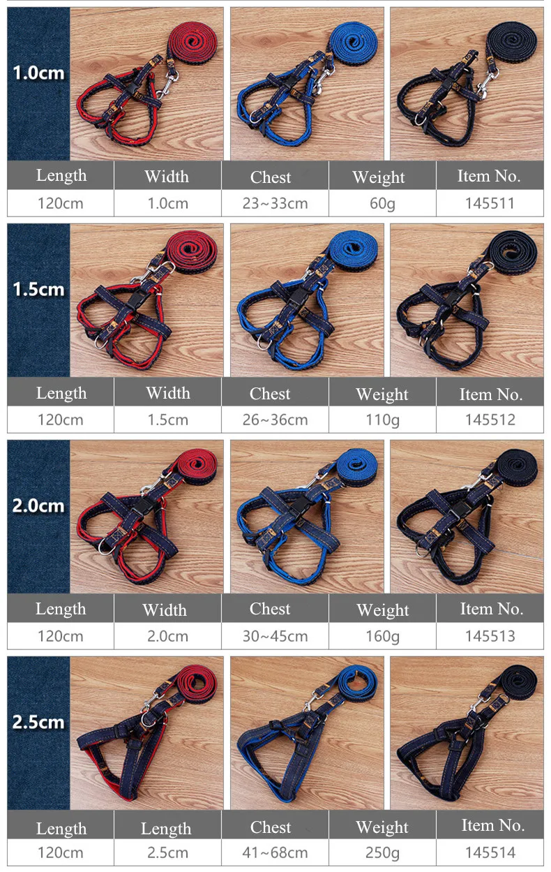 2017 New Dog Harness Jean Cloth Stitching Size Adjustable Pets Leash Stroller Walking Safety Halter Harness 3 Colors (4)