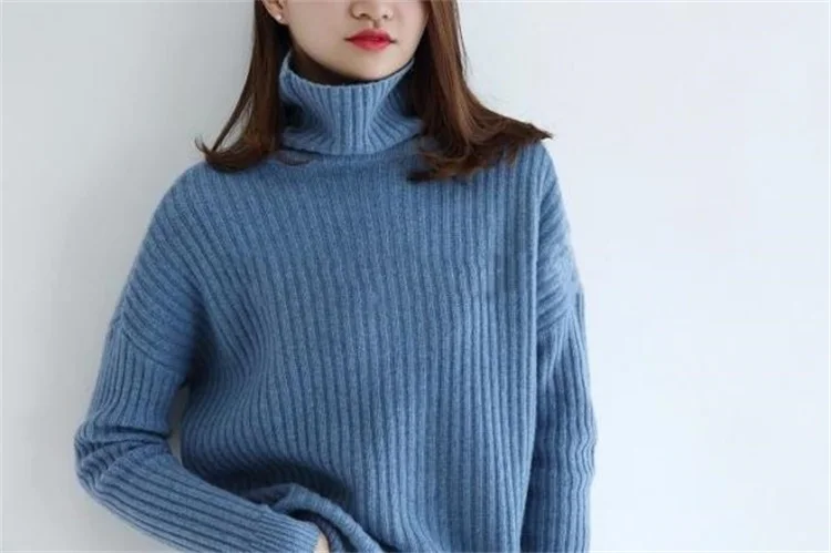 Осень-зима Новый Высокий воротник кашемировый свитер Для женщин Свободные хеджирования толстый с длинными рукавами большой Размеры