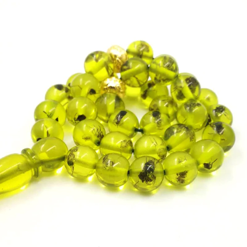 Зеленый полимерный подарок tasbih Eid al-Adha настоящая насекомое четки Золотая кисточка 33 45 66 99 молитвенные бусины пушаин мужские браслеты Misbaha