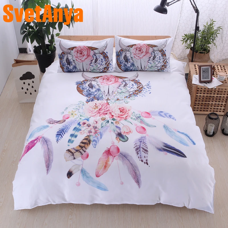 

Svetanya Pillowcase+Duvet Cover 3pc Bedding Set (no Sheet) Dreamcatcher Animal Printed Linens White
