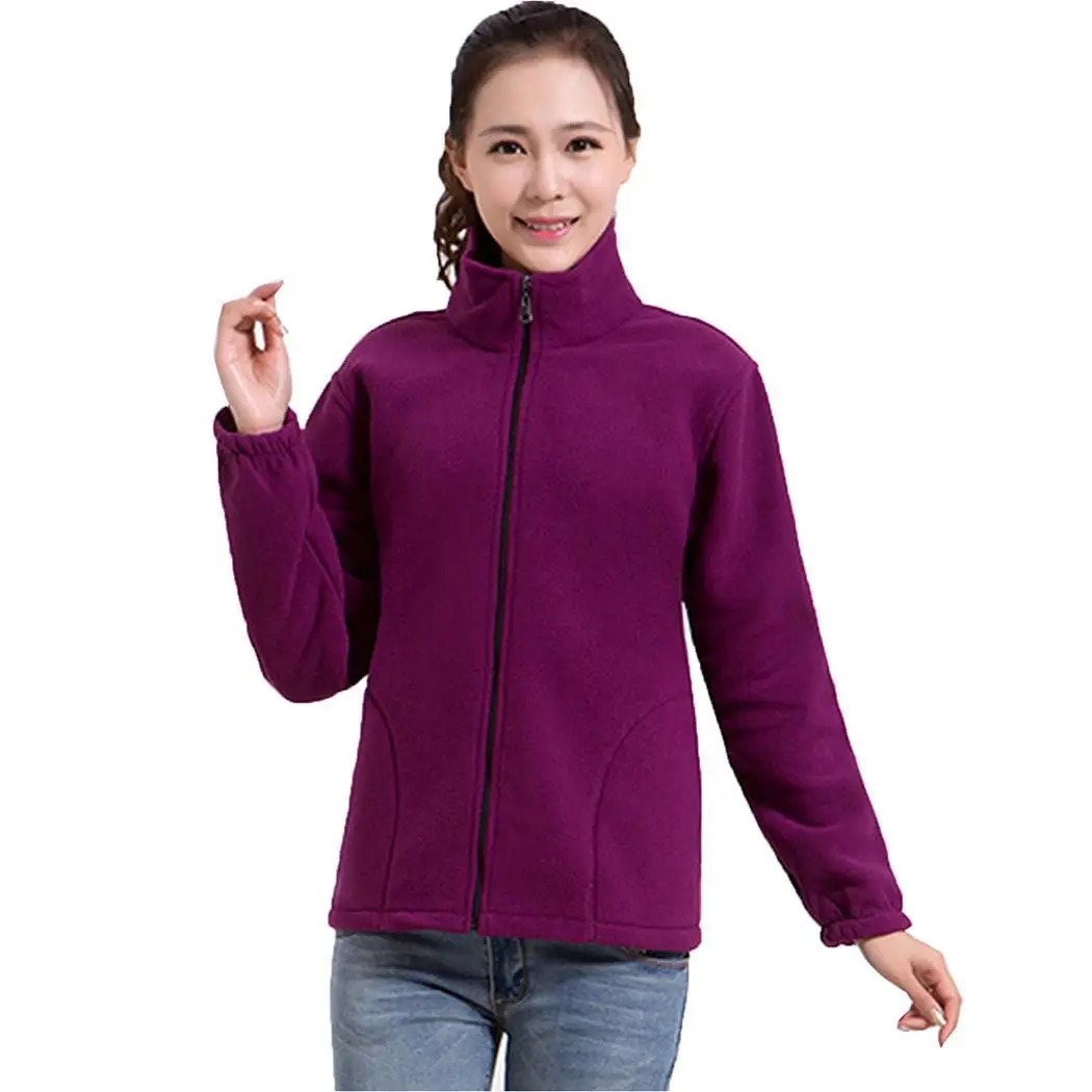 Sleeve Full Zip Turn down Collar Long Women Embroidery Double Fleece