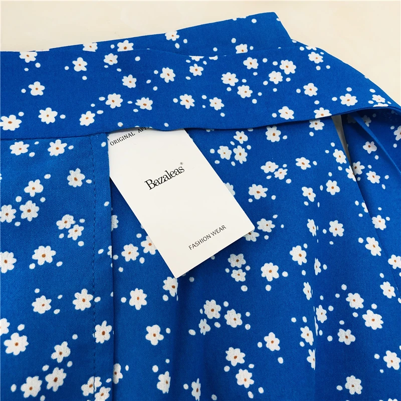 Bazaleas праздничные шифоновые женские юбки с высокой талией и галстуком-бабочкой, винтажные синие юбки с запахом спереди, юбка с цветочным принтом, Повседневная Прямая поставка
