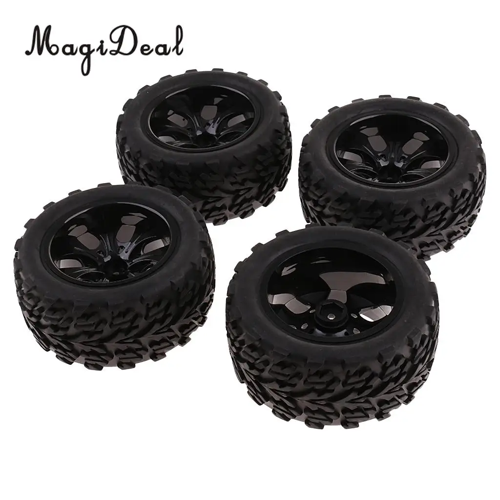 MagiDeal Rubber 4 Pieces 12mm Hub Wheel Rims Tires for 1/10 HSP HPI Traxxas Redcat RC Racing Car Crawler Truck