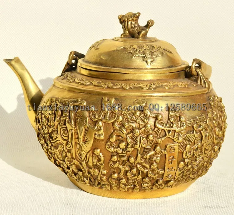 Special Feng Shui Bronze Teapot Copper Teapot Longevity Bat Copper