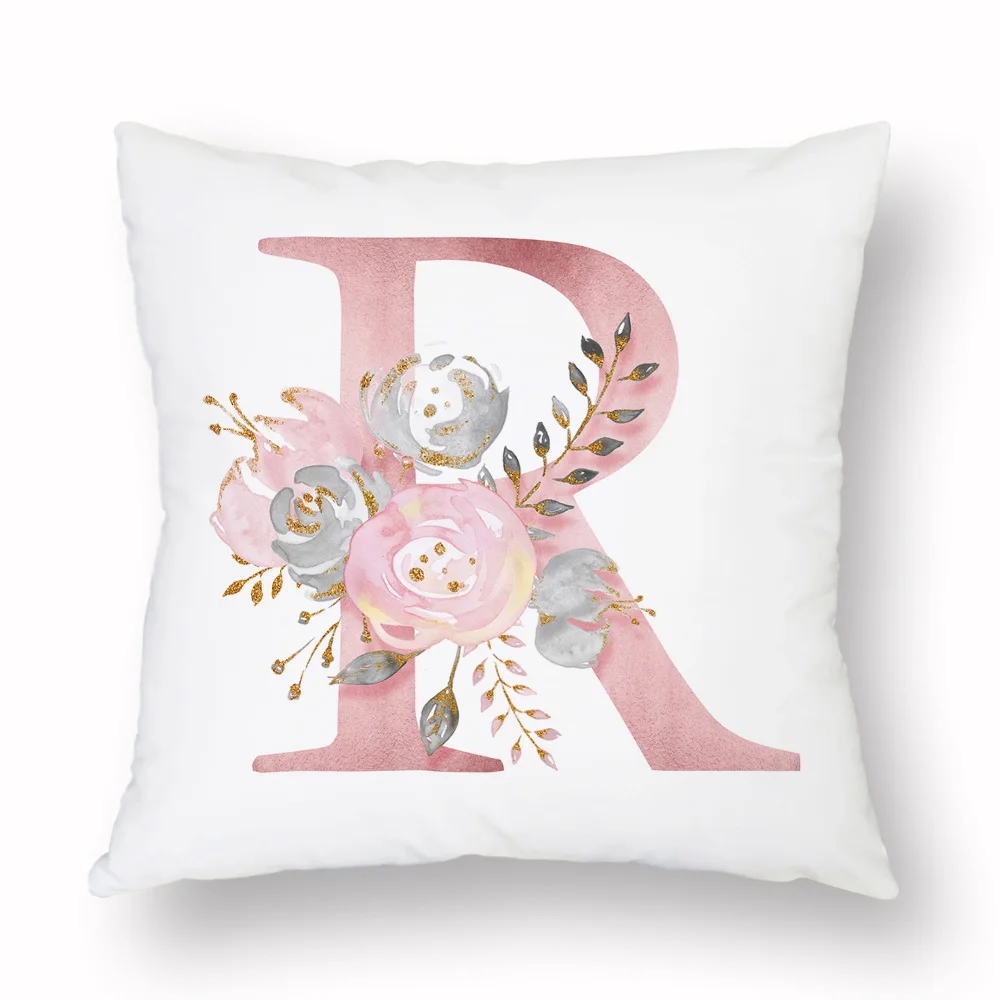 26 Английский алфавит инициалы акварельные Наволочки картина цветок розовый король чехлы на подушки для дома наволочка - Цвет: R