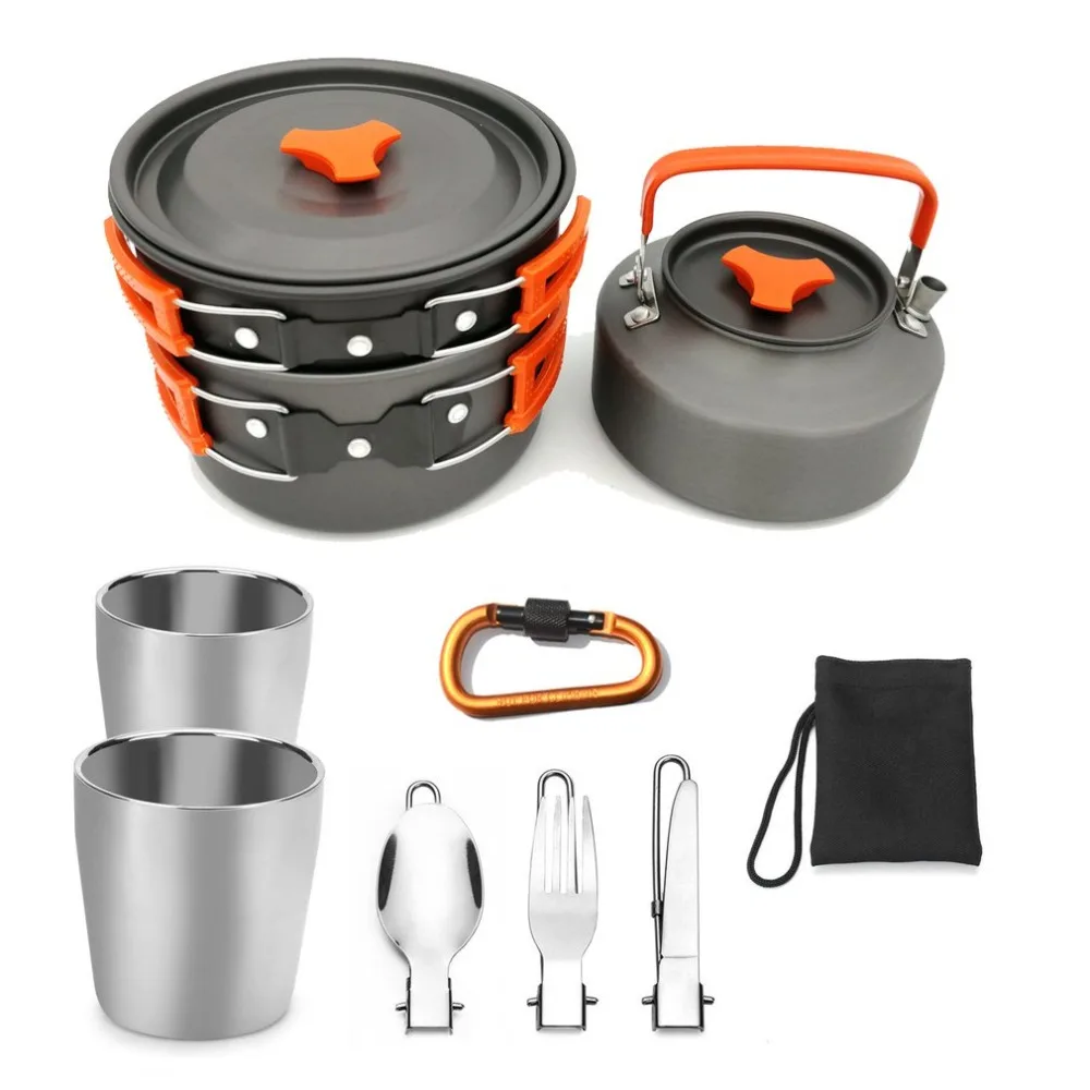 Cookware que acampa al aire libre juego de utensilios de Camping doble cubierta de vidrio cocina vajilla conjunto vajilla viajes senderismo picnic set
