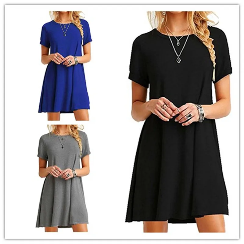 

Plus Size Women Clothing Streetwear Summer Dress 2019 New Short Sleeve O-Neck Solid Casual Dress Women Loose Mini Dress Vestidos