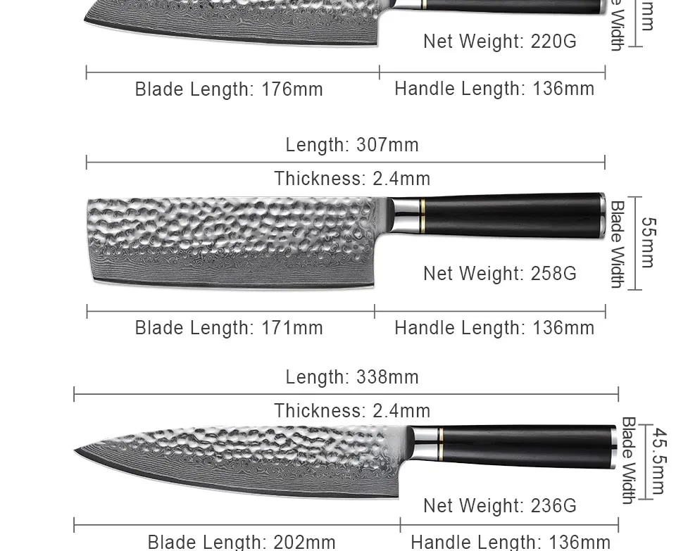 HEZHEN 5 шт кухонные наборы шеф-ножей Дамасская сталь нержавеющая сталь шеф-повара Nakiri Santoku утилита для очистки овощей Кухонные инструменты Ручка из черного дерева