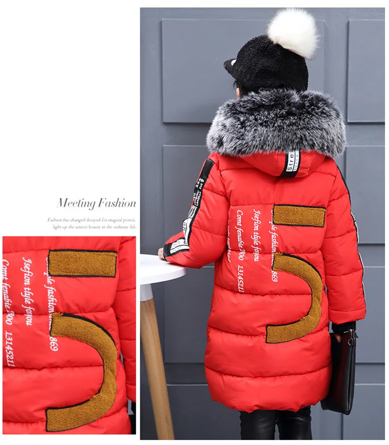 2018 Faux Fur Hood Jacket for Girls Children Snow Wear Parka Thick Cotton-Padded Winter Jacket for Children Christma Winter Coat (9)