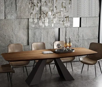 Conjunto de comedor de acero inoxidable, muebles para el hogar, mesa de comedor de madera moderna minimalista y 8 sillas, mesa de jantar