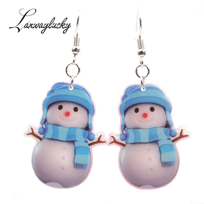 

10pairs/lot Acrylic Drop Earrings Santa Claus Bell Snowflower Snowman Cap Candy Shaped Dangle Earrings Women Lovely Eardrop