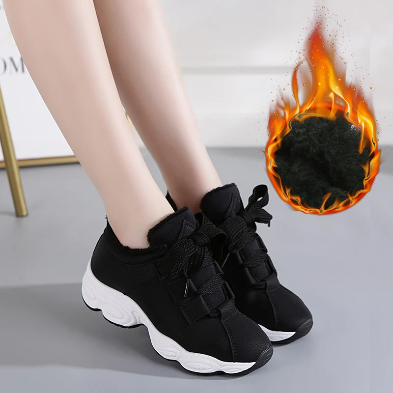 

Sooneeya Plush Fur Warm Winter Sneakers Women Flats Lace Up Ultralight Sneakers Shoes Woman Retro Walking 500 Size 35-40