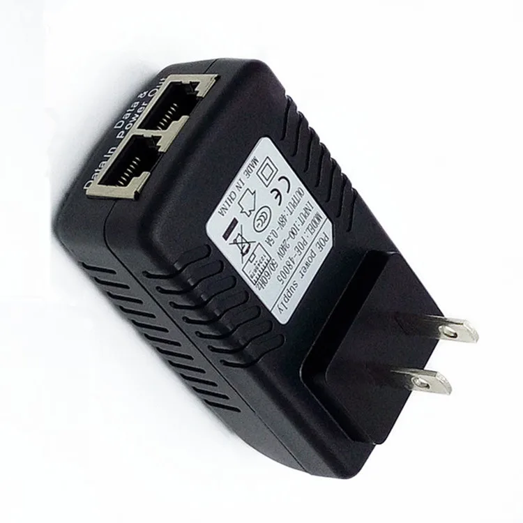 DC48V 0.5A 10/100 Мбит/с PoE Инжектор питания через Ethernet адаптер, pin 4/5(+), 7/8(-) AC100-240V, IP Камера США стандарт 2 плоских контактов