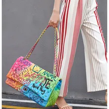 Осенняя женская сумка, Новая цветная сумка с принтом граффити, большие сумки на плечо, модные большие дорожные сумки, женские брендовые роскошные сумки на цепочке