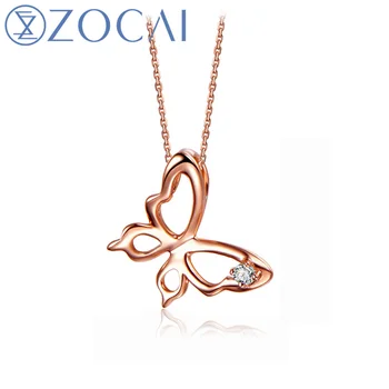 شراءZOCAI المختنق فراشة 0.01 CT شهادة H/SI قلادة الماس 18K الذهب الوردي (Au750) 925 سلسلة فضية D80021T