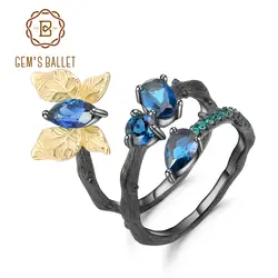 GEM'S балет 1.87Ct натуральный Лондон Голубой топаз кольцо 925 пробы серебро ручной работы бабочка на ветке кольца для женщин Bijoux