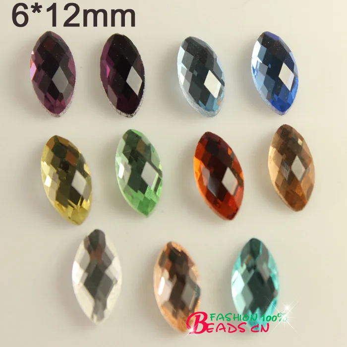 30 шт./лот граненые 6x12 мм navette crystal Flatback Стразы стеклянные камни для iphone