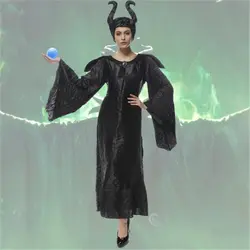 Высокое качество Maleficent Чародейка Для женщин Queen черный Платья для женщин Юбки для женщин Косплэй костюм на Хэллоуин Карнавальный Вечерние