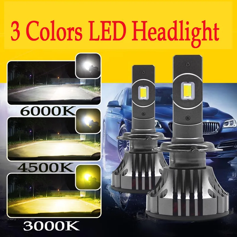 

3 Colors Car H7 Led Headlight Bulb H4 Hi/lo 55W 6500ML H11 h9 h1 h3 hb3 hb4 9005 9006 6000K 3000K 4500K 12V 24V Conversion Kit