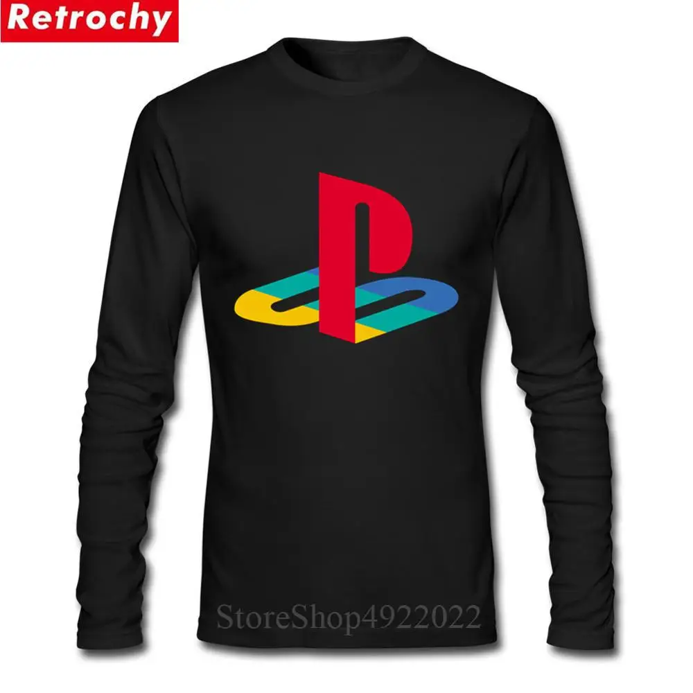 Ретро футболка с логотипом PS мужская футболка для хип хопа Xbox игры Playstation футболка мужская с круглым вырезом и длинными рукавами летние чистые хлопковые футболки в хипстерском стиле