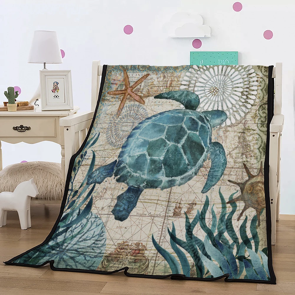 Classical Ocean Tortoise Whale Summer Blanket Throw Bedspread 150x200cm for Adults Children on Bed Sofa Sleeping Covers