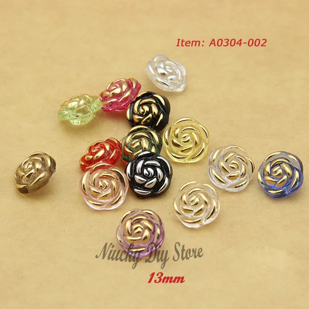 50pcs 13mm Gold / Silver Edge Candy Colorful Rose Flower Sewing Decorative Buttons Classic Acrylic Flower Decorative Materials 2