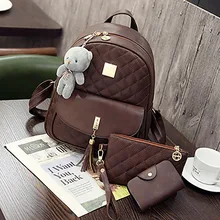 Women Small Vintage Backpack Women's Bag Set Waterproof Retro Bear Pendant Bags Set Of 3 Female Luxury Cute Leather Backpacks