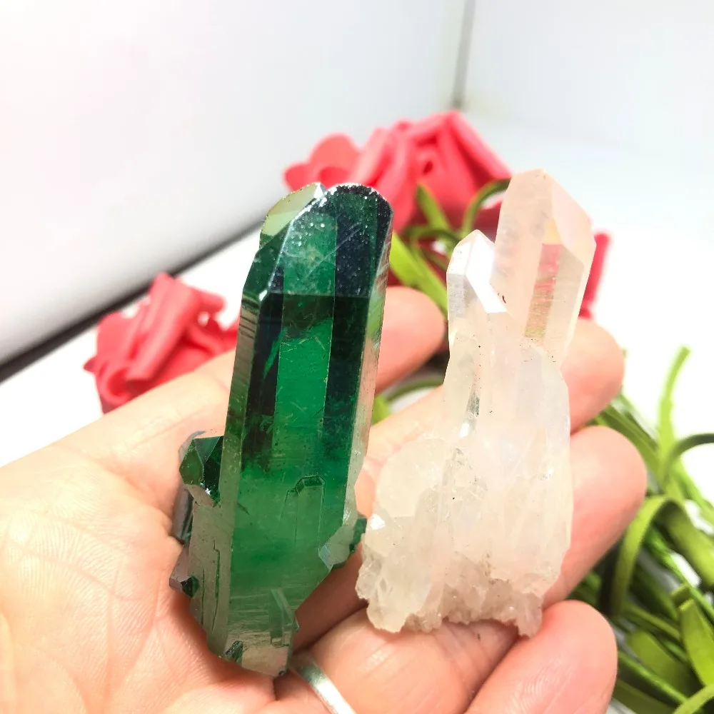 

2pcs Beautiful Aura Crystal Cluster Angel Aura Titanium Quartz Crystal Stunning Rainbow Specimen Minerals Reiki Healing Chakra