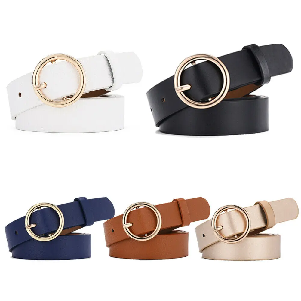 

2019 New Style Pure Color Belts Women Lady Vintage Metal Boho Leather Round Buckle Waist Belt Waistband New Gift