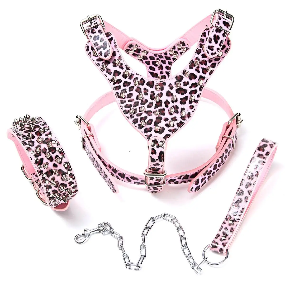 

XS Size Leather Dog Harness+Collar+Leash with Handle Set Ajustable Pet Dog Collars Dog Hard Rivet Set Pet Dog Straps