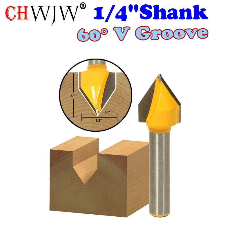 

1pc 1/4" Shank 60 Degree V-Groove Router Bit - 1/2"W X 5/8"H - 1/4" Shank - Chwjw 14993q
