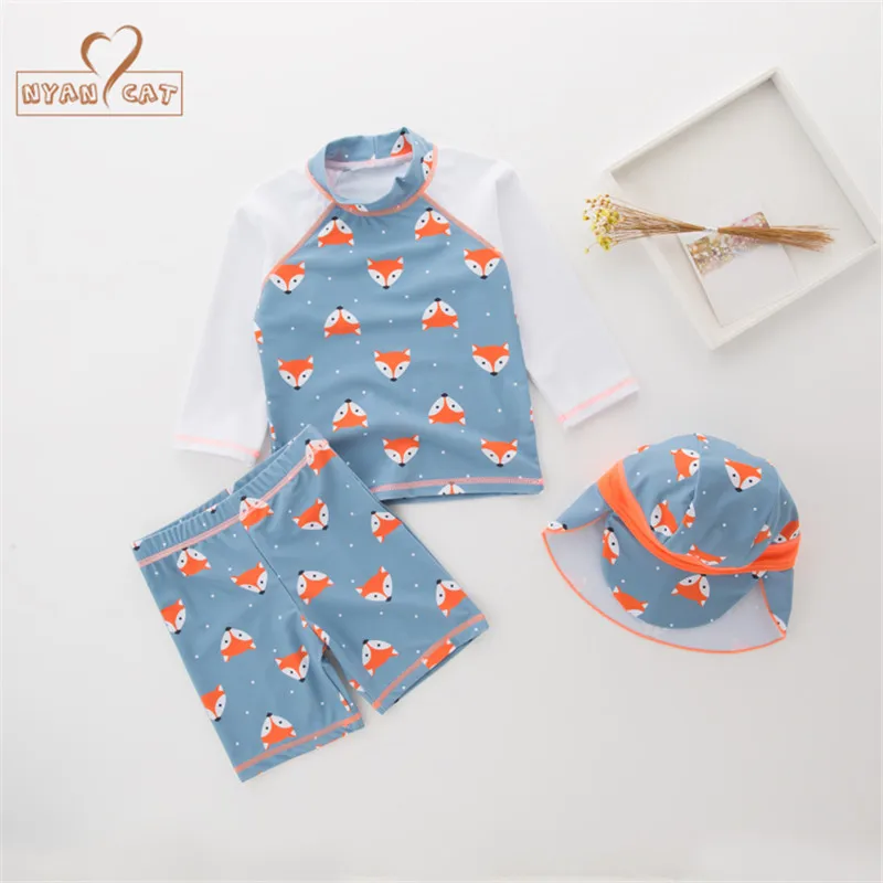 

Nyan Cat Baby boys summer sports swimsuit Cartoon fox animal set 2-6 year kids children active swimwear bathing suit