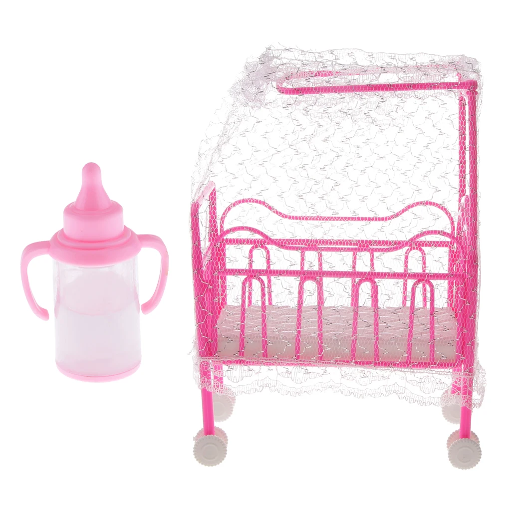 Plastic Nursery Baby Crib Feeding-Bottle for   Dolls House Accessory