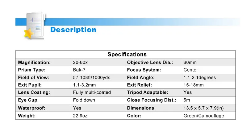 Eyeskey водонепроницаемые Угловые 20-60x60mm Zoom Birdwatch охотничьи Монокулярные зрительные прицелы с штативом Новые