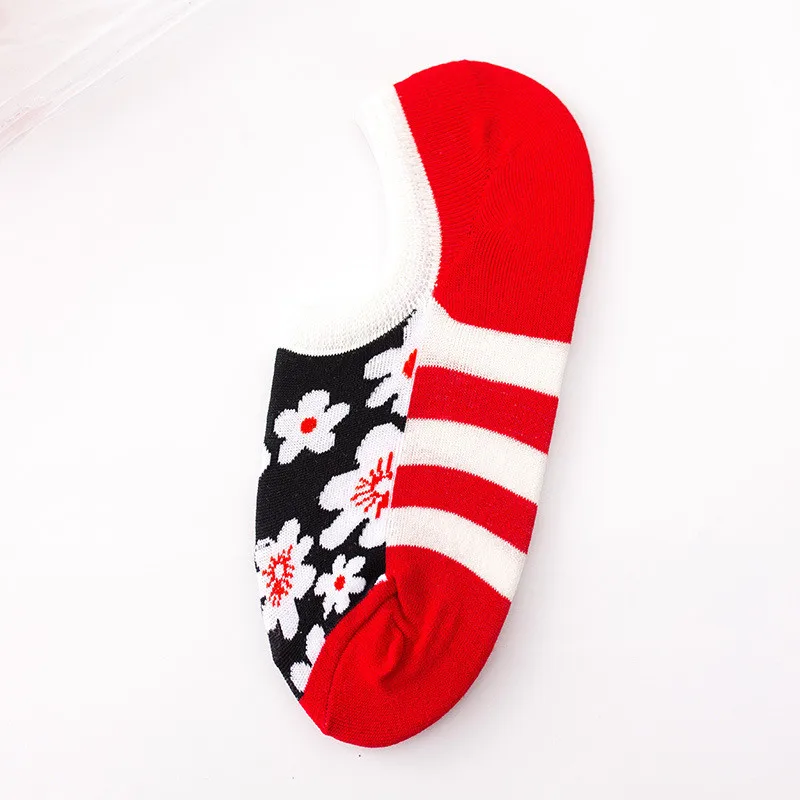 Невидимые носки с геометрическим узором в европейском и американском стиле; милые хлопковые нескользящие Нескользящие женские лодочки; носки до щиколотки - Цвет: 8