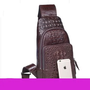 

2018 lanshang Crocodile leather men's chest bag crocodile leather single shoulder men bag leisure men bag brown