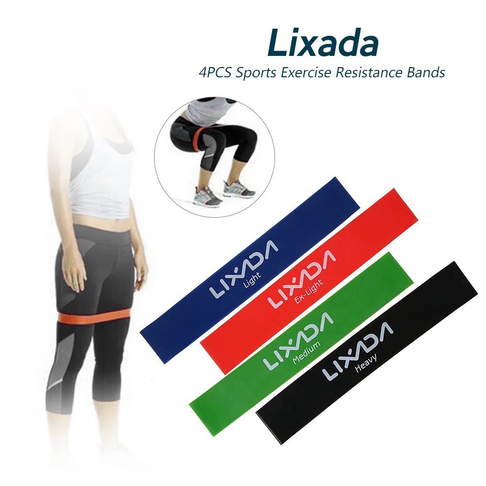 

Lixada 4PCS Elastic Resistance Band Sports Elastic Booty Band Kit Exercise Resistance Loop Bands Set gym Fitness Equipment