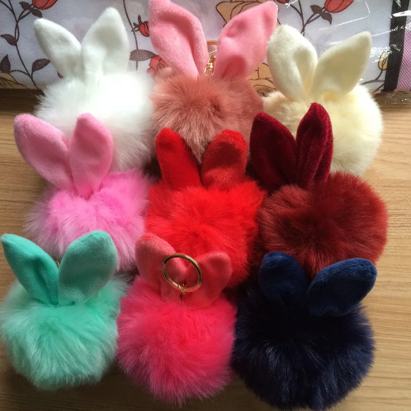 2018 Fur Keychains Fake Rabbit fur ball key chain porte clef pompom de fourrure fluffy Bag Charms bunny keychain Keyring Fashion Jewelry