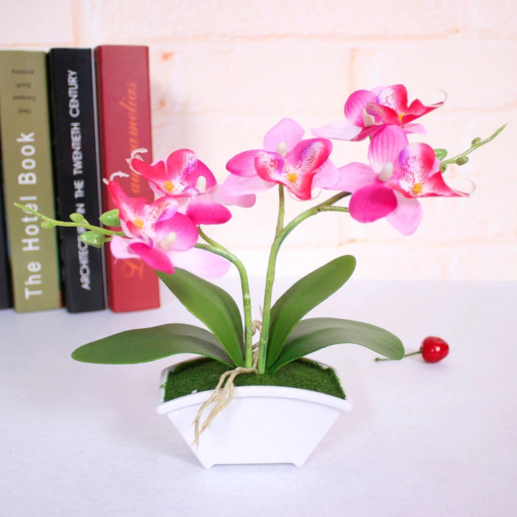 Искусственная Орхидея, Бабочка, цветок+ ваза, набор, настоящие на ощупь листья, искусственные растения, в целом, цветочные для свадебного подарка