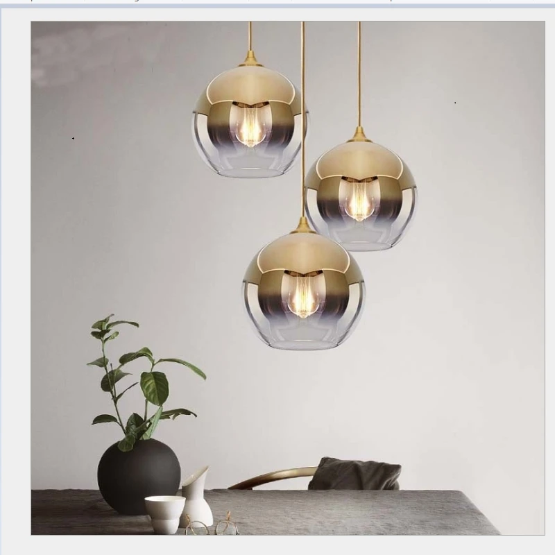 

Modern Pendant Light LED Glass Hanging Light Golden Silver Ball Light Fixtures Living Room Ombre Lamp Shade Shape Hanging Lights