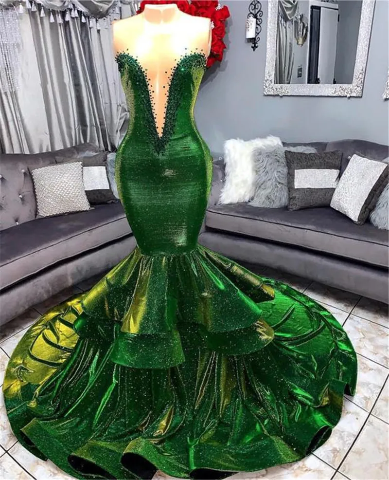 2019 African Mermaid Prom Dresses Sheer Scoop Neck Ruffles Skirt Party Gowns Backless abendkleider Evening Dress Long Hot Sale 2019 African Mermaid Prom Dresses Sheer Scoop Neck Ruffles Skirt Party Gowns Backless abendkleider Evening Dress Long Hot Sale