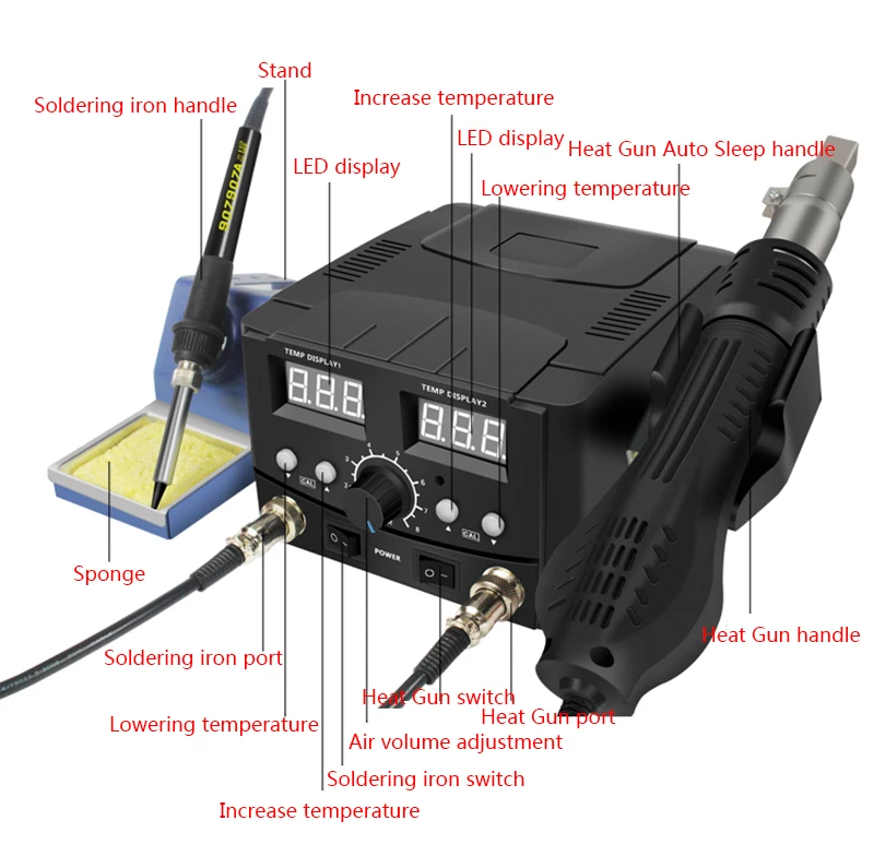 8586D SMD BGA паяльная станция для распайки цифровой 2 в 1 горячий воздух воздуходувка Тепловая пушка паяльник сварочный Ремонт Инструменты