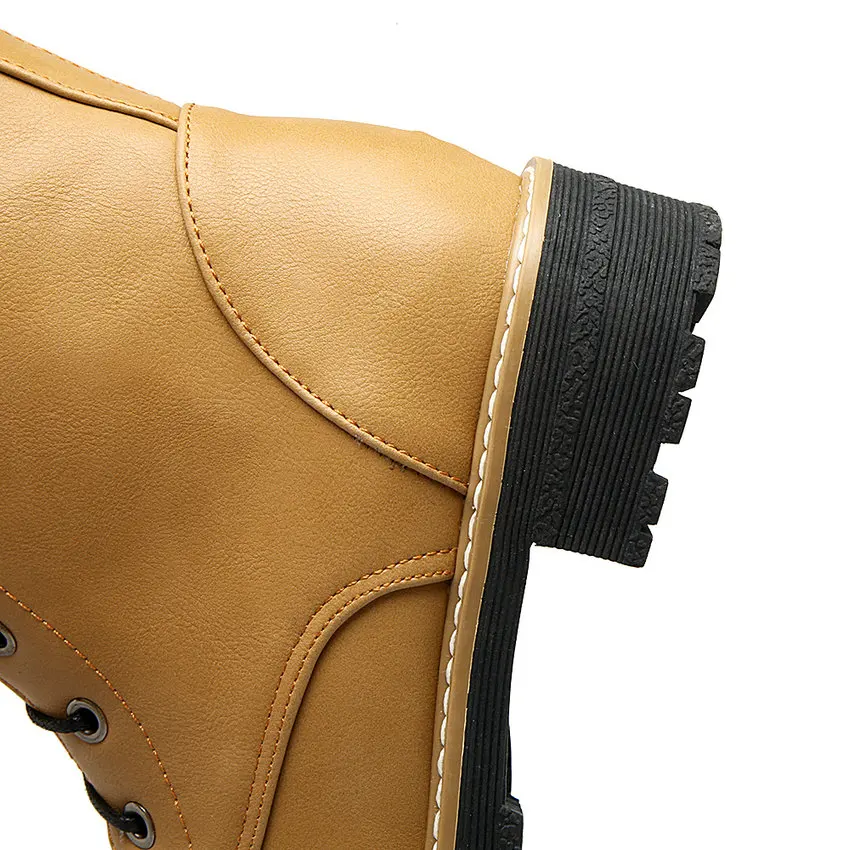 ESVEVA/ г. теплые женские короткие плюшевые ботинки на среднем квадратном каблуке ботинки до середины икры круглый носок желтый мотоциклетные ботинки на шнуровке Размеры 34–43