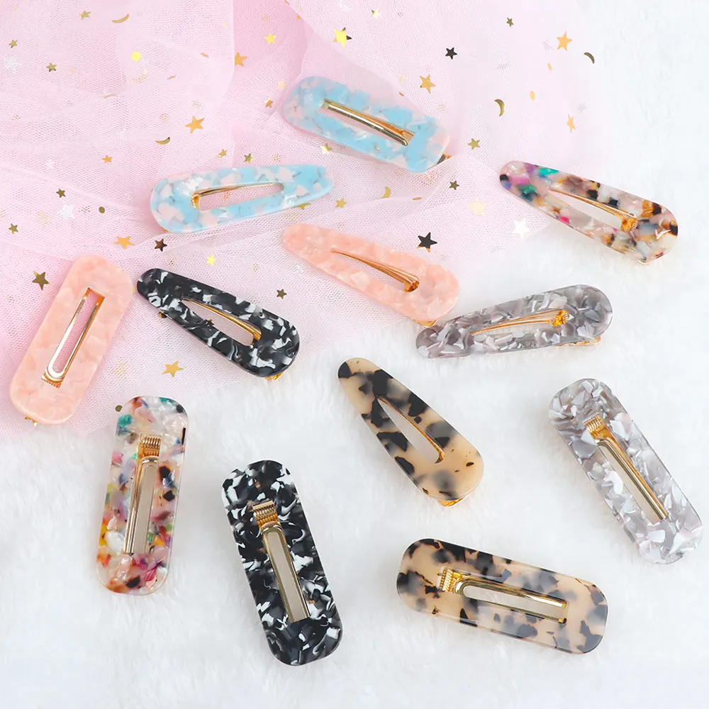 

1Pc Leopard Hair Clip Geometric Acrylic Hair Clips Vintage Rectangle Water Drop Acetate Hairpins Women Hair Barrettes Accessory