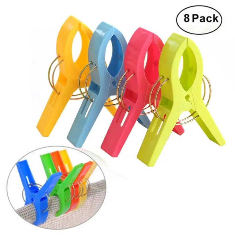 8PCS plastic clothes pegs Large Bright Colour Plastic Beach Towel Pegs Clips to Sunbed 2O0510in