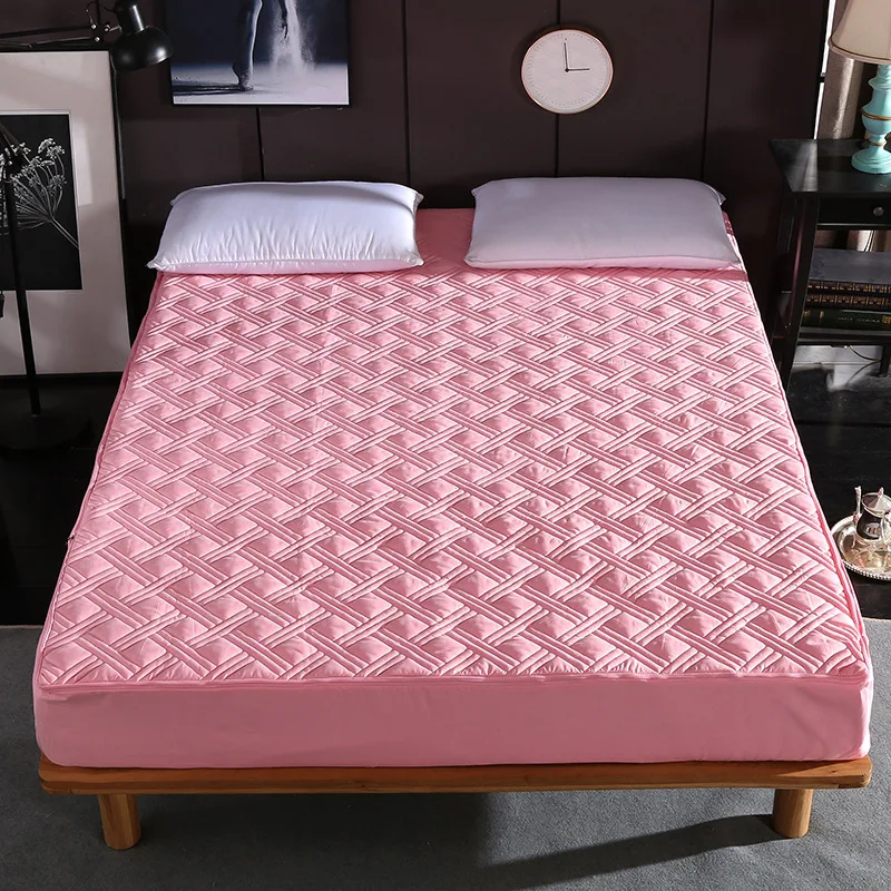 Thicken Solid Color Bed Mattress Cover Protector Pad Quilted Fitted Sheet Bed 6 Sides All Sealed With Zipper Home Hotel Textile